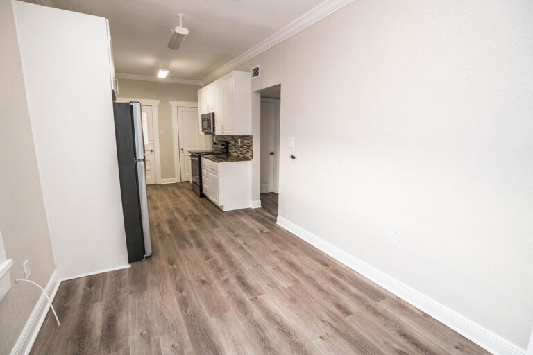 Mulholland Flats interior apartment living area and kitchen